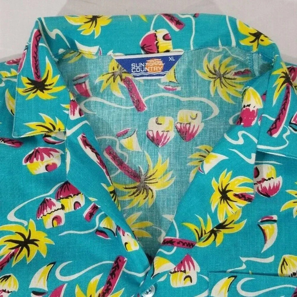 Vintage Sun Country 1980's Turquoise Blue Hawaiian - Picture 3 of 4